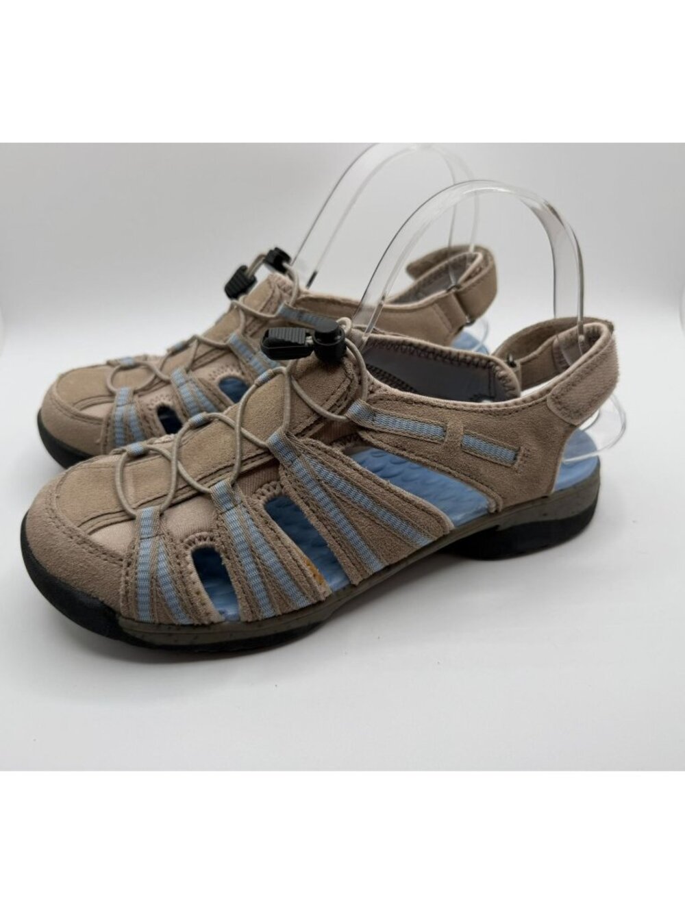 Clarks Tuvia Maddee Fisherman Sandals Women's Size 7M Blue Beige Leather Shoes